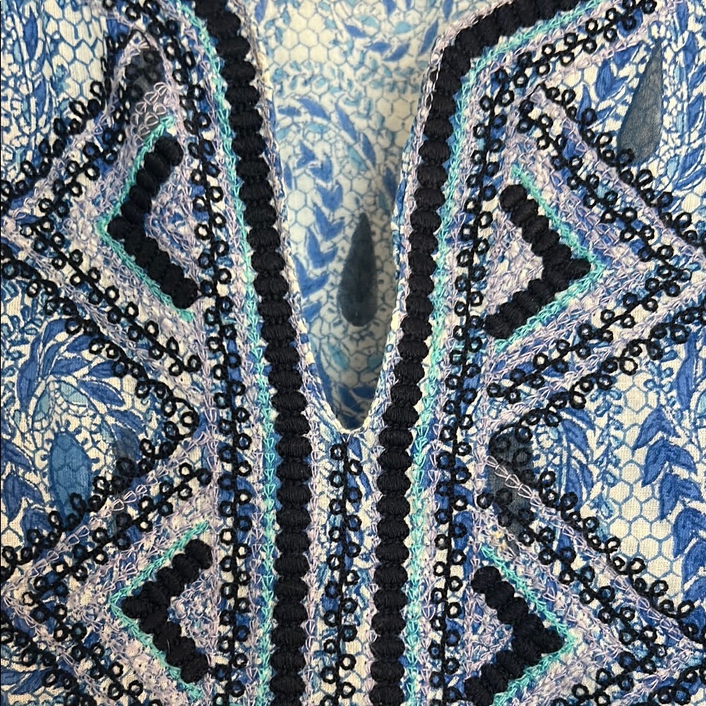 Roberta Roller Rabbit Blue and Cream Patterned Top - Picture 3 of 5